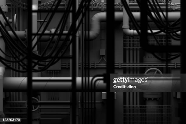 pipes and cables in a mechanical room - machine part stock pictures, royalty-free photos & images
