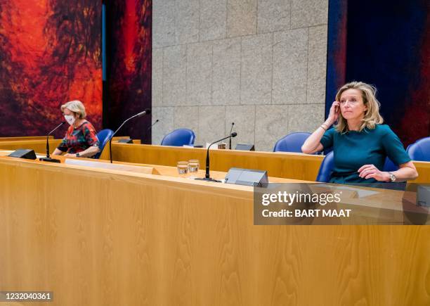 Former scouts Annemarie Jorritsma and Kajsa Ollongren are seen in the Lower House of the House of representatives, on March 31 2021 in The Hague,...