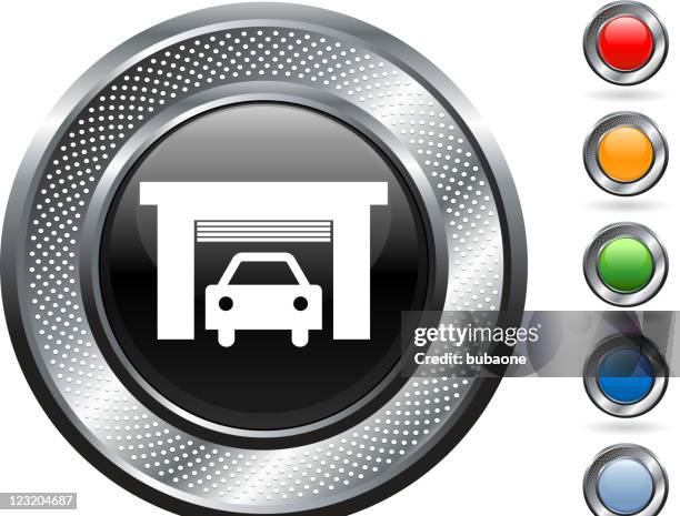 ilustraciones, imágenes clip art, dibujos animados e iconos de stock de estacionamiento de automóviles de arte vectorial libre de derechos sobre metálico botón - abrir garaje