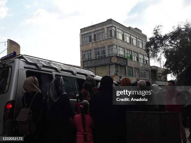 Citizens, who want to use public transport due to the fuel crisis, caused long queues in the city center following oil shortages in Assad regime...