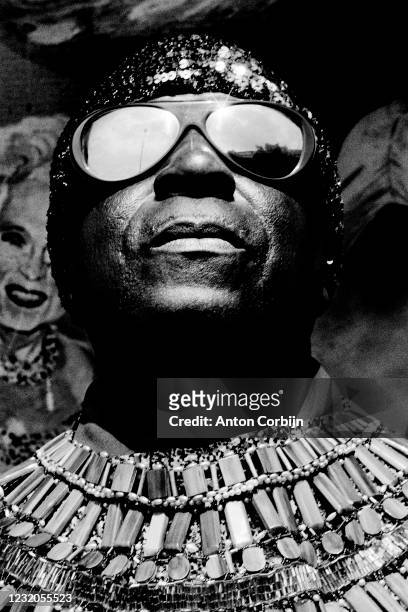 Musician Sun Ra poses for a portrait on January 1, 1982 in London, England.