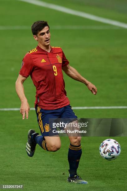 Gerard Moreno of Spain in action during the FIFA World Cup 2022 Qatar qualifying match between Spain and Kosovo at Estadio de La Cartuja on March 31,...