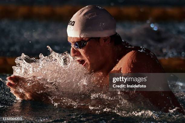 Nicolo Martinenghi of CC Aniene competes in the 100m Breaststroke Men Final during the Italian swimming championship at Stadio del Nuoto in Riccione...