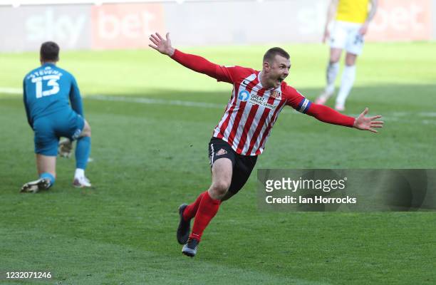 Max Power of Sunderland scores the third goal and celebrates during the Sky Bet League One match between Sunderland AFC and Oxford United at The...