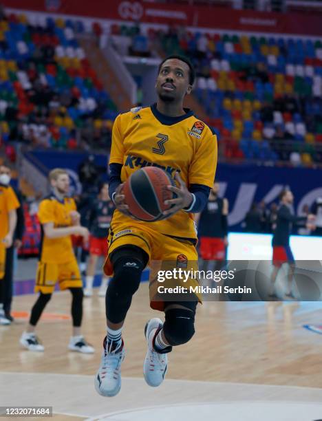 Errick McCollum, #3 of Khimki Moscow Region before the 2020/2021 Turkish Airlines EuroLeague Regular Season Round 33 match between CSKA Moscow and...