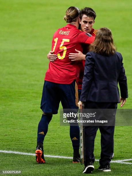 Sergio Ramos of Spain, Eric Garcia of Spain during the World Cup Qualifier match between Spain v Kosovo at the La Cartuja Stadium on March 31, 2021...