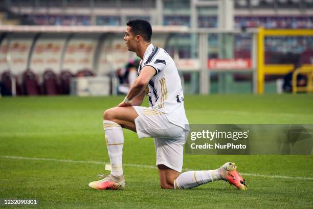 Cristiano Ronaldo of Juventus shows his dejection during the Serie A match between Torino FC and Juventus at Stadio Olimpico di Torino on April 03,...