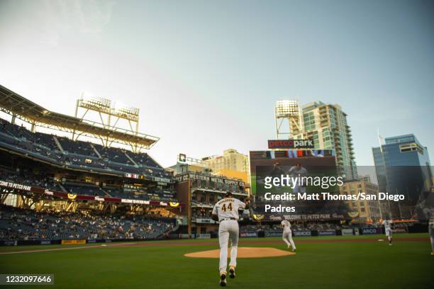 Pitcher Joe Musgrove of the San Diego Padres takes the field for his first career start for the Padres against the Arizona Diamondbacks at Petco Park...