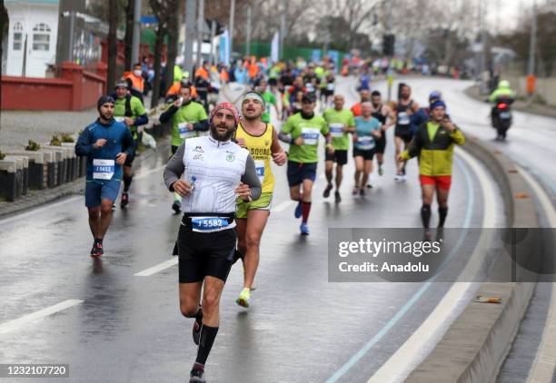 Athletes and citizens compete during the N Kolay Istanbul Half-Marathon in Istanbul, Turkey on April 04, 2021.