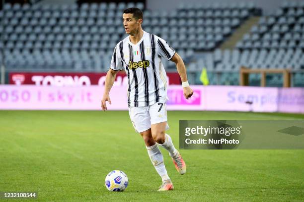 Cristiano Ronaldo of Juventus in action during the Serie A match between Torino FC and Juventus at Stadio Olimpico di Torino on April 03, 2021 in...