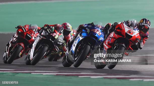 Pramac Racing's French rider Johann Zarco, Team Suzuki Ecstar's Spanish rider Alex Rins, Aprilia Racing Team Gresini's Spanish rider Aleix Espargaro...