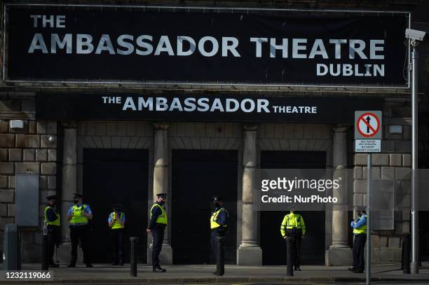 Members of the Gardai Siochana seen outside The Ambassador Theatre in Dublin city center. Garda put a major policing operation in place this Easter...