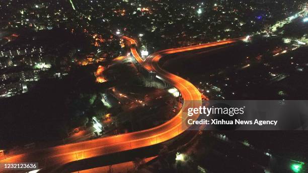 April 4, 2021 -- An aerial view shows empty roads during a night lockdown amid COVID-19 pandemic in Bhopal, the capital city of India's Madhya...