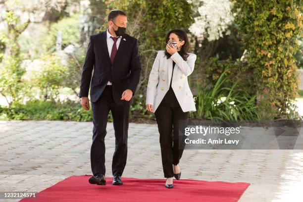 Yemina political party representatives, Former Minister of Justice Ayelet Shaked and member of Knesset, Matan Kahana attend a meeting with President...