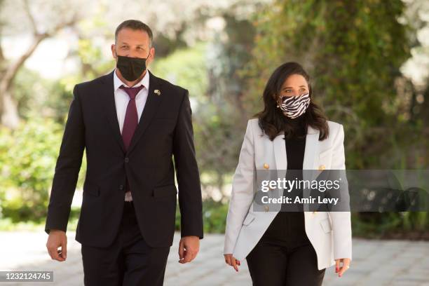 Yemina political party representatives, Former Minister of Justice Ayelet Shaked and member of Knesset, Matan Kahana attend a meeting with President...