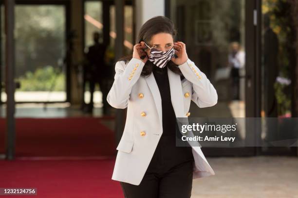 Yemina political party representative, Former Minister of Justice Ayelet Shaked leaves after a meeting with President Reuven Rivlin at the...