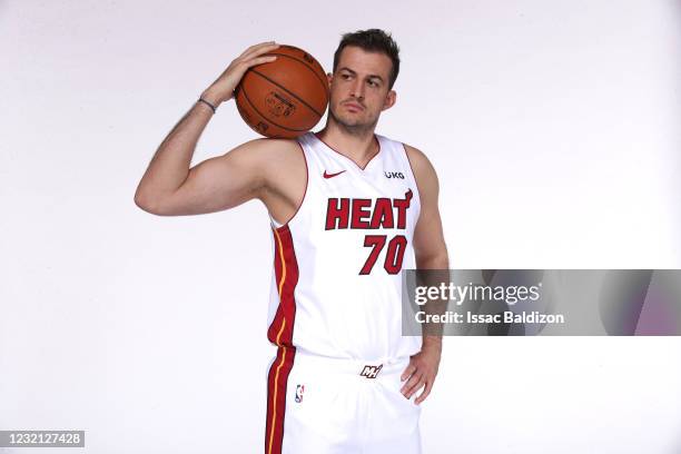 Nemanja Bjelica of the Miami Heat poses for a portrait on April 2, 2021 at American Airlines Arena in Miami, Florida. NOTE TO USER: User expressly...