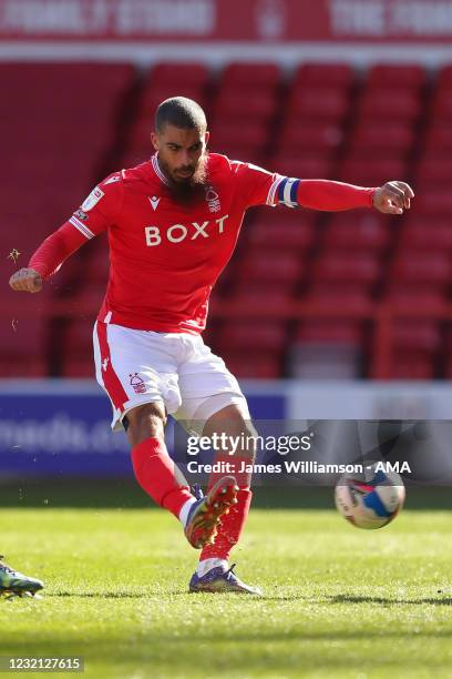 Lewis Grabban of Nottingham Forest scores a goal to make it 2-0 during the Sky Bet Championship match between Nottingham Forest and Queens Park...