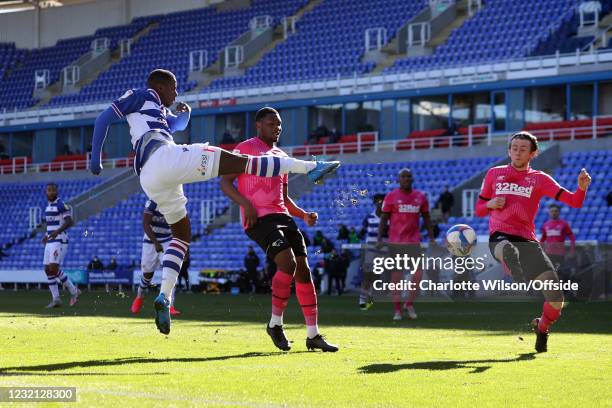 Lucas Joao of Reading scores their 3rd goal during the Sky Bet Championship match between Reading and Derby County at Madejski Stadium on April 5,...