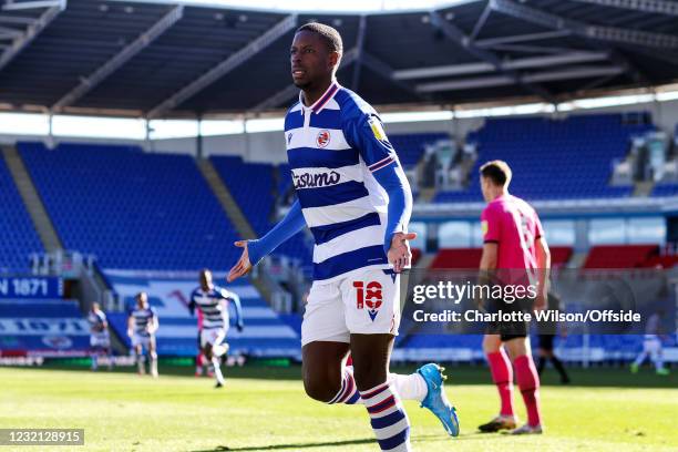 Lucas Joao of Reading celebrates scoring their 3rd goal during the Sky Bet Championship match between Reading and Derby County at Madejski Stadium on...