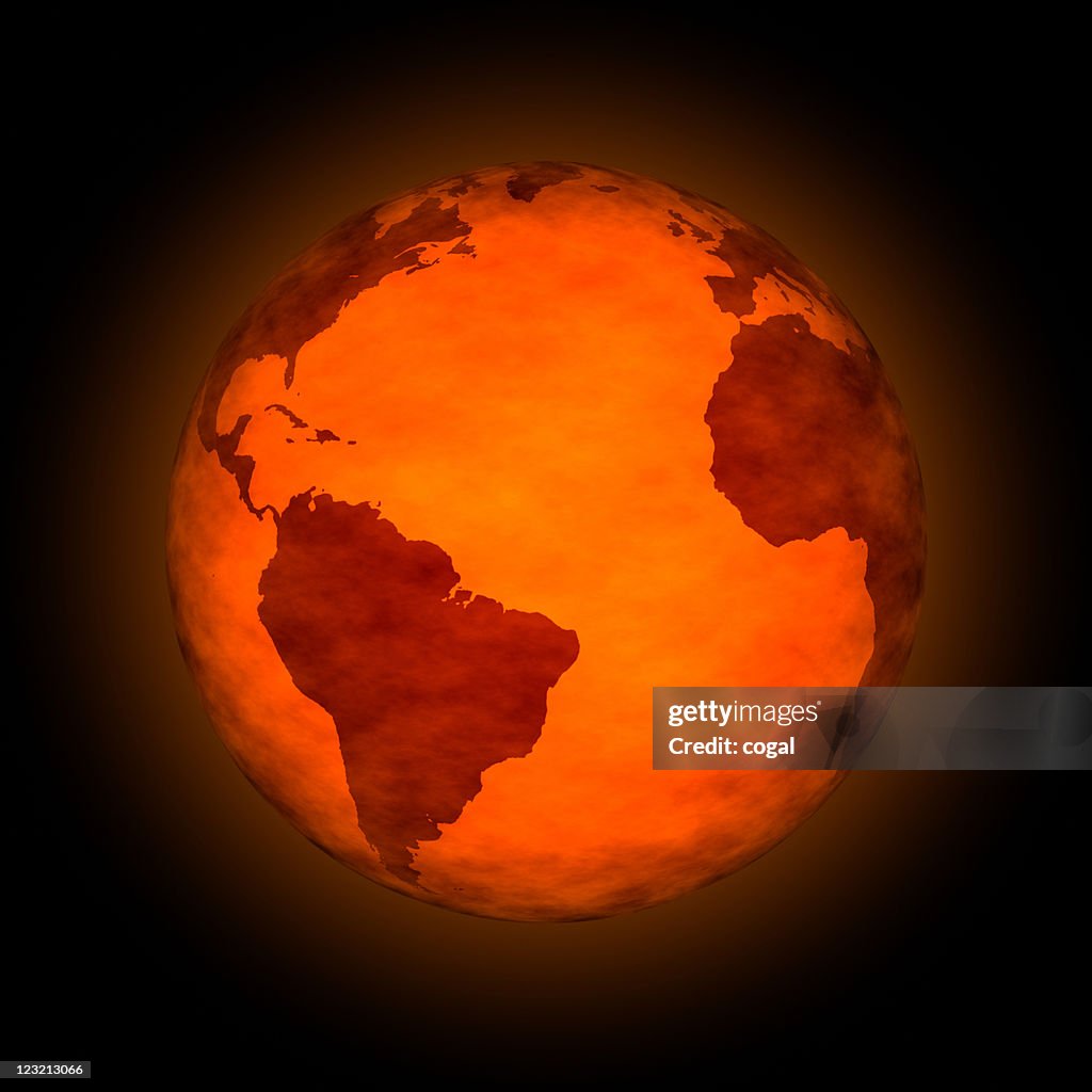 Figurative image of global warming with red globe