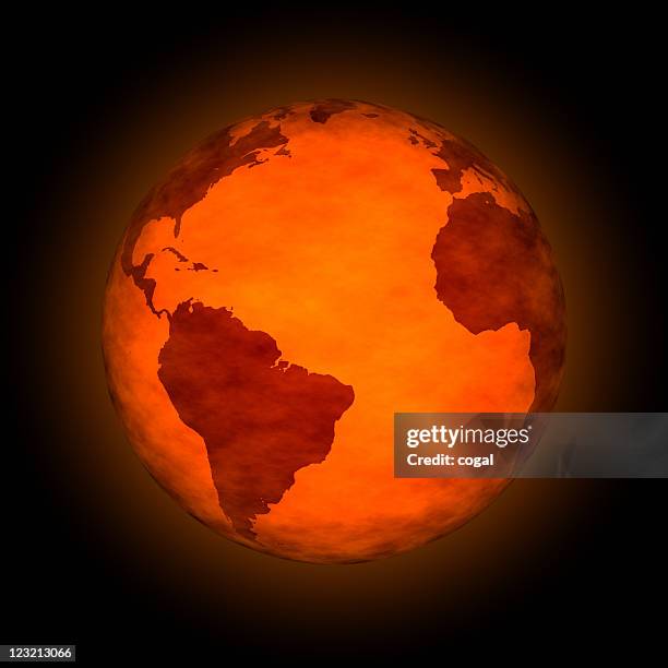 figurative image of global warming with red globe - heat map stock pictures, royalty-free photos & images