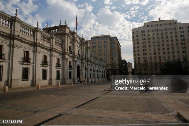 General view of La Moneda government palace during quarantine on April 5, 2021 in Santiago, Chile. The Andean country will close its international...