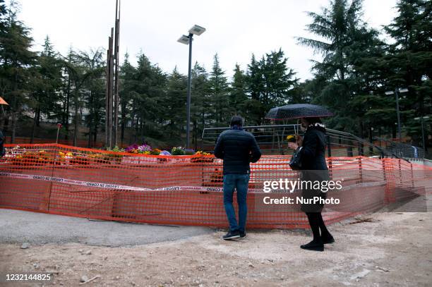 People brought flowers for the 12th year of commemoration of the victims of the 2009 L'Aquila earthquake at the new Memorial Park. In L'Aquila,...