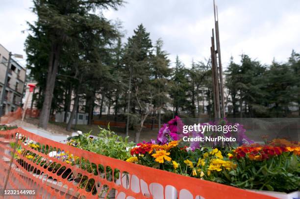 People brought flowers for the 12th year of commemoration of the victims of the 2009 L'Aquila earthquake at the new Memorial Park. In L'Aquila,...