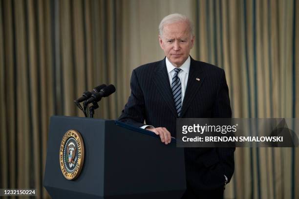 President Joe Biden delivers remarks on a vaccination update from the State Dining Room at The White House, on April 6, 2021 in Washington, DC. -...