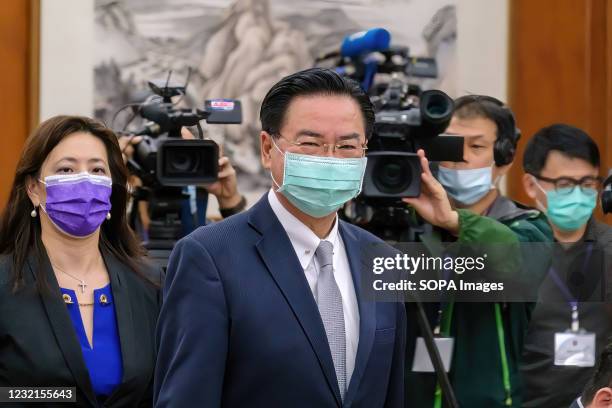 Taiwan Foreign Minister Joseph Wu seen arriving at the meeting hall during the foreign press briefing in Taipei.