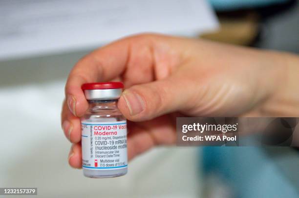 The Moderna Covid-19 vaccine, held at the West Wales General Hospital in Carmarthen, on April 7, 2021 in Carmarthen, Wales. Moderna, the third...