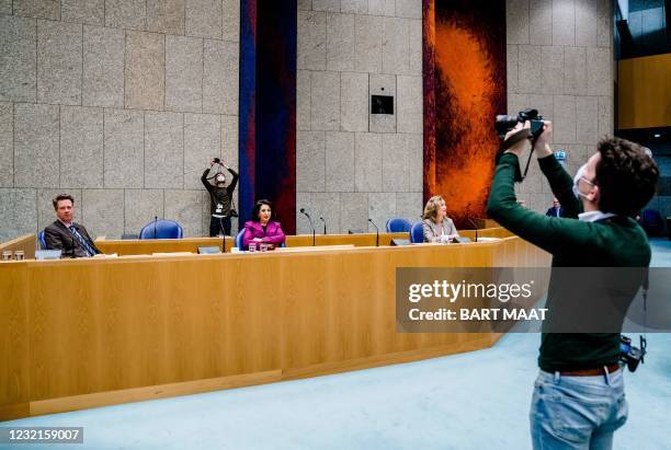 Candidate chamber chairman and women Martin Bosma , Khadija Arib and Vera Bergkamp are pictured prior to the election of a new chairman of the House...