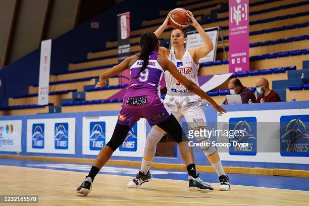 Margaux GALLIOU LOKO of Tarbes and Myriam DJEKOUNDADE of Landerneau during the Women's League match between Tarbes and Landerneau on April 7, 2021 in...