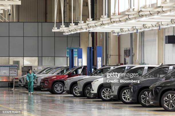 Nio Inc. Electric vehicles during an event at the automakers factory in Hefei, Anhui province, China, on Wednesday, April 7, 2021. Nio said it...