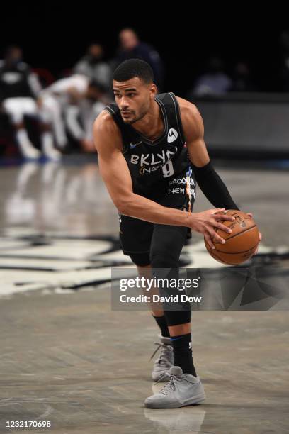 Timothe Luwawu-Cabarrot of the Brooklyn Nets handles the ball against the New Orleans Pelicans on April 7, 2021 at Barclays Center in Brooklyn, New...