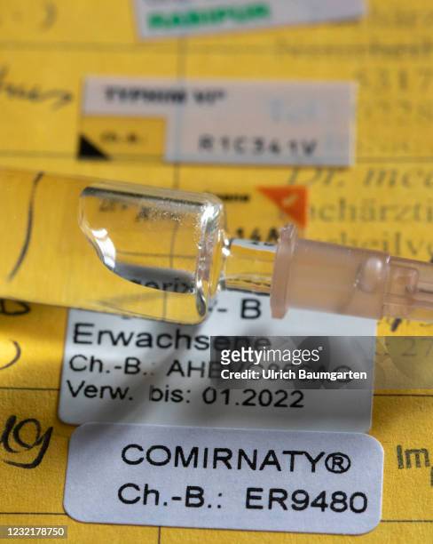 This illustration photo shows a vaccination pass with the entry about a corona vaccination with the BioNTech vaccine, on April 08, 2021 in Bonn,...