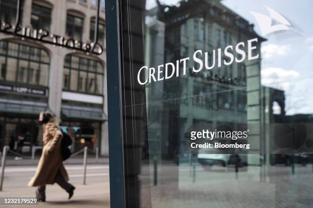 Credit Suisse logo in a window of the Credit Suisse Group AG headquarters in Zurich, Switzerland, on Thursday, April 8, 2021. Credit Suisse Chief...