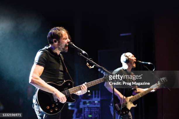 Guitarist Bruce Soord and bassist Jon Sykes of English progressive rock group Pineapple Thief performing live on stage at Shepherds Bush Empire in...