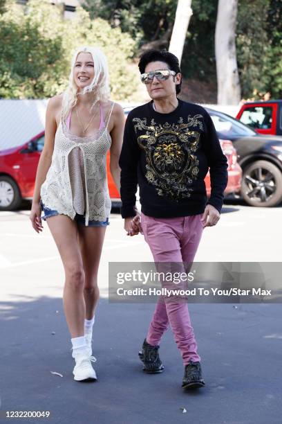 Corey Feldman and wife, Courtney Anne Mitchell are seen on April 8, 2021 in Los Angeles, California.