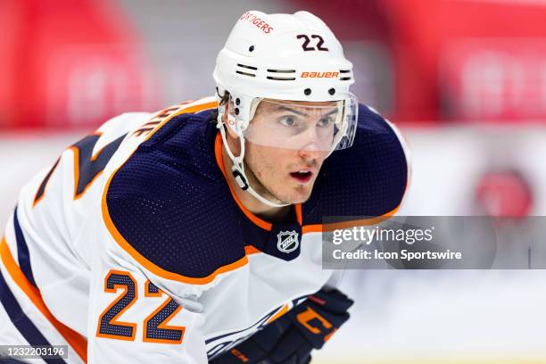 Edmonton Oilers Defenceman Tyson Barrie prepares for a face-off during second period National Hockey League action between the Edmonton Oilers and...