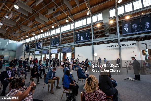 Kentucky Gov. Andy Beshear gives a speech during a bill signing event at the Center for African American Heritage on April 9, 2021 in Louisville,...