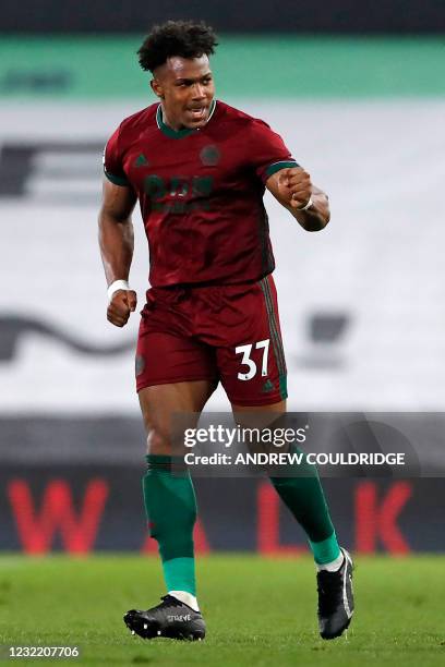 Wolverhampton Wanderers' Spanish midfielder Adama Traore celebrates after scoring their late winner during the English Premier League football match...