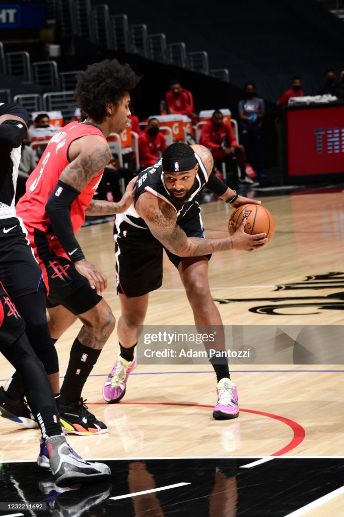 Houston Rockets Marcus Marcus Morris Sr. #8 of the LA Clippers drives to the basket during ...