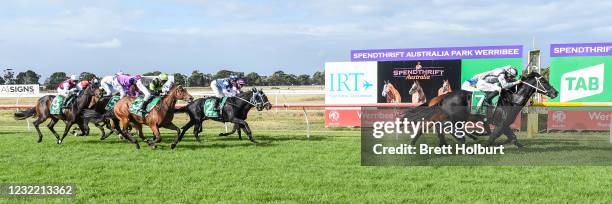 Pantera Nera ridden by Jake Noonan wins the Spendthrift Australia 0 - 58 Handicap at Werribee Racecourse on April 10, 2021 in Werribee, Australia.