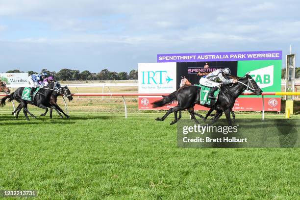 Pantera Nera ridden by Jake Noonan wins the Spendthrift Australia 0 - 58 Handicap at Werribee Racecourse on April 10, 2021 in Werribee, Australia.