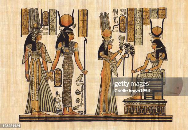 stockillustraties, clipart, cartoons en iconen met ancient egyptian papyrus - cleopatra