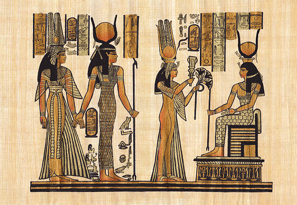 ancient egyptian papyrus - cleopatra painting stock illustrations