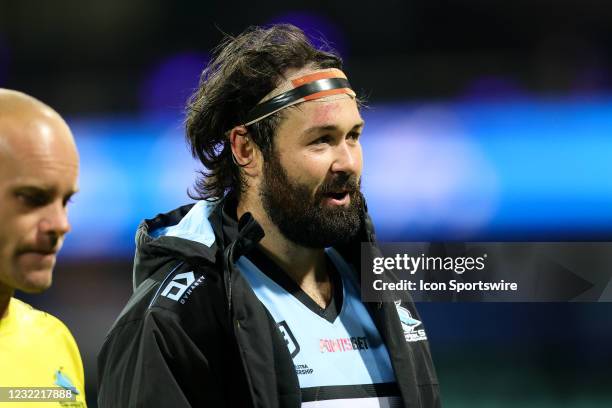Aaron Woods of the Sharks looks on during the round five NRL match between the Sydney Roosters and Cronulla Sharks at the Sydney Cricket Ground on...