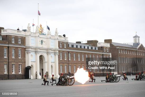 The Death Gun Salute is fired by The Kings Troop Royal Horse Artillery to mark the passing of Britain's Prince Philip, Duke of Edinburgh, at the...